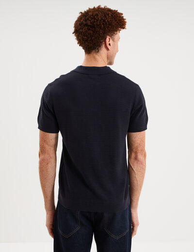 Polo manches courtes textur&eacute; coton bleu marine homme