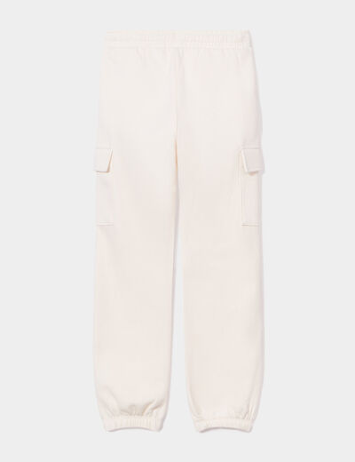 Pantalon de jogging cargo molletonn&eacute; ivoire fille
