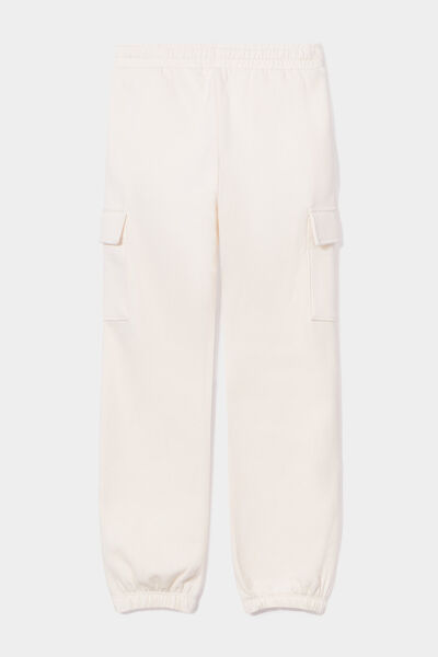 Pantalon de jogging cargo molletonn&eacute; ivoire fille