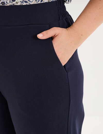 Pantalon large taille haute bleu fonc&eacute; femme grande taille