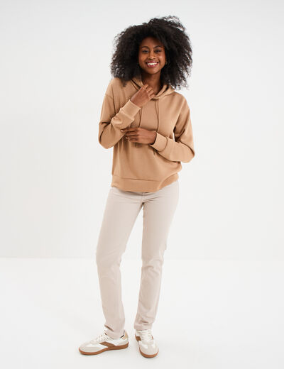 Sweat hoodie manches longues à capuche taupe femme