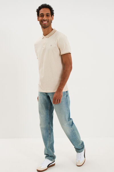 Polo slim manches courtes stretch beige homme