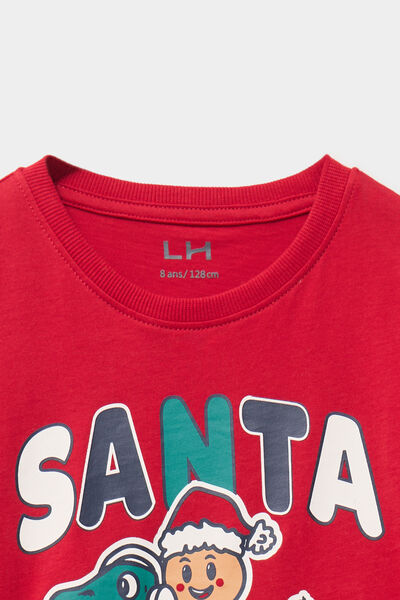 T-shirt de No&euml;l manches longues coton rouge gar&ccedil;on