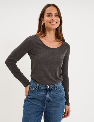 T-shirt &agrave; manches longues gris fonc&eacute; femme