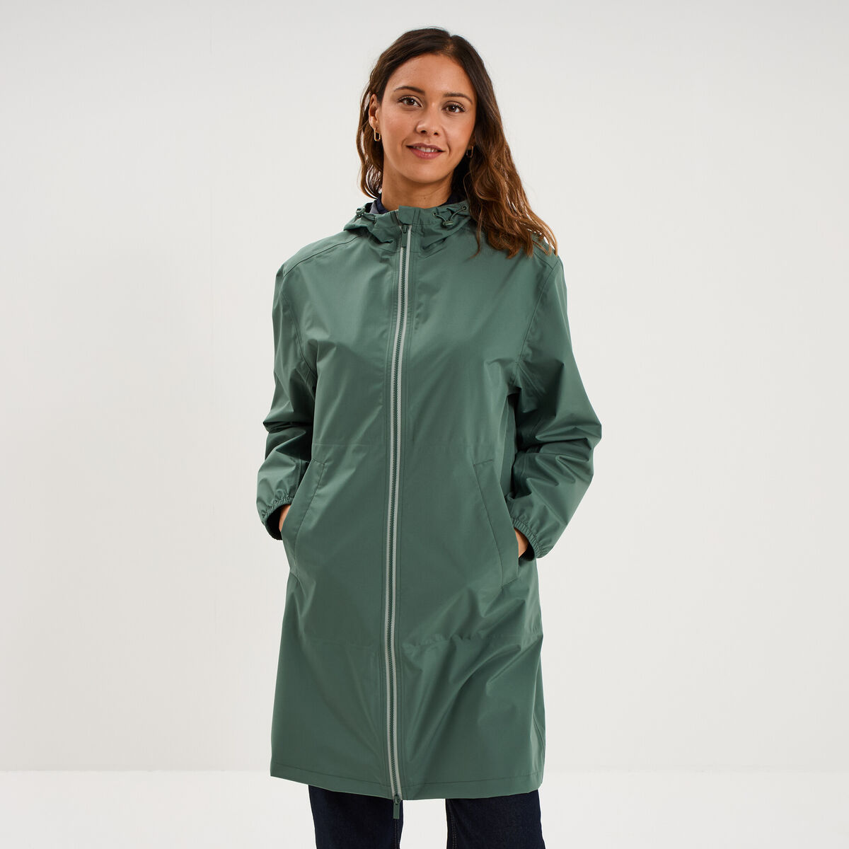 Parka longue imp&eacute;rm&eacute;able coupe-vent vert kaki femme
