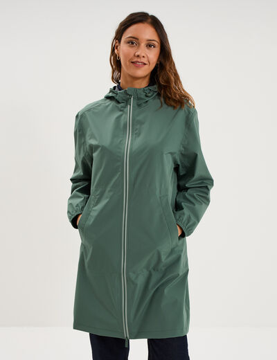 Parka longue imp&eacute;rm&eacute;able coupe-vent vert kaki femme