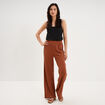 Pantalon large effet crochet &eacute;lastiqu&eacute; camel femme