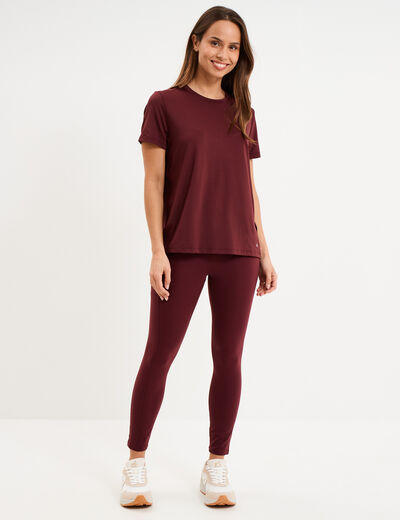 T-shirt de sport droit manches courtes violet fonc&eacute; femme