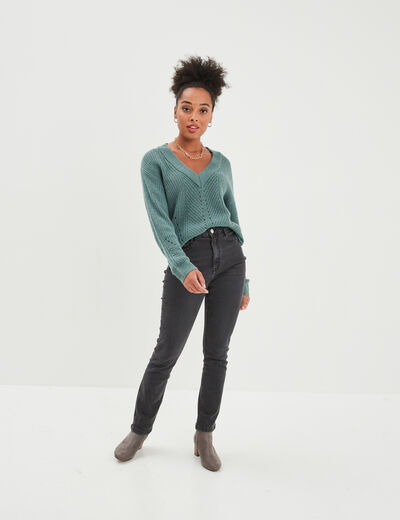 Jeans slim taille haute denim noir femme