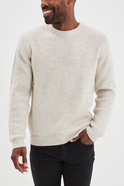 Pull col rond à manches longues beige homme