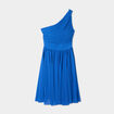 Robe courte asymétrique plissée bleu roi femme