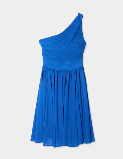 Robe courte asymétrique plissée bleu roi femme