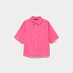 Chemise manches courtes lin m&eacute;lang&eacute; rose fushia femme