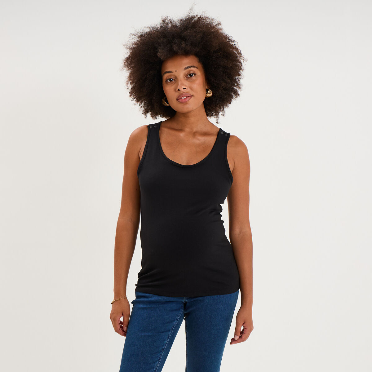 D&eacute;bardeur allaitement col rond stretch noir femme maternit&eacute;