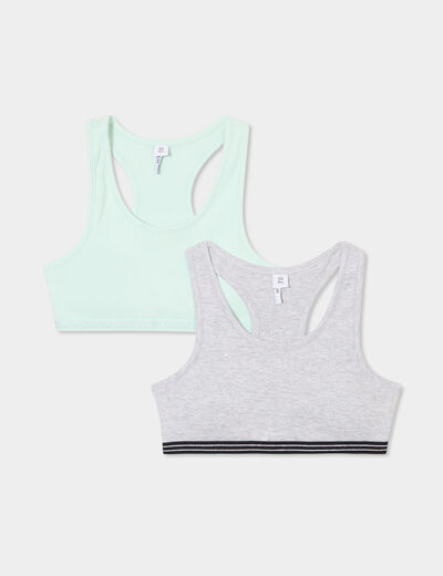 Lot 2 brassières effet côtelé coton vert clair fille