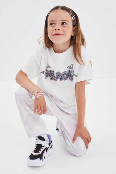 T-shirt avec pétales manches courtes ivoire fille