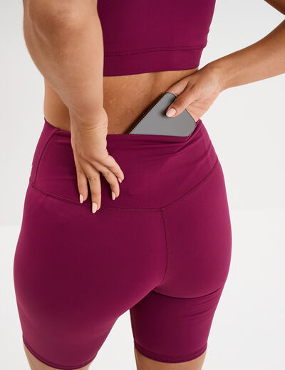 Short cycliste de sport taille haute violet fonc&eacute; femme