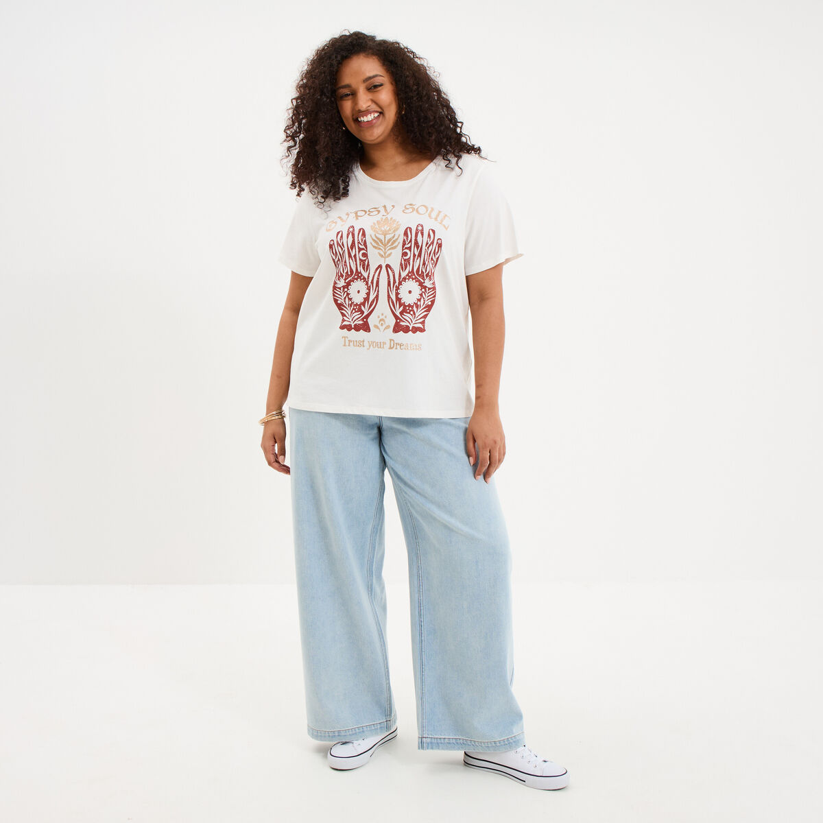 T-shirt manches courtes col rond coton blanc femme grande taille