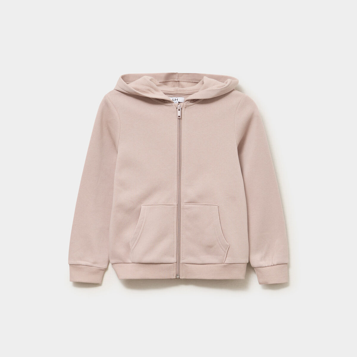 Sweat zipp&eacute; &agrave; capuche droit molleton taupe fille