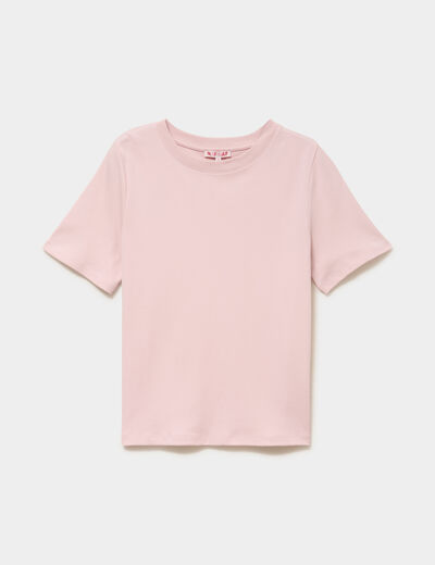 T-shirt col rond manches courtes coton rose pastel femme