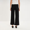 Pantalon large effet crochet &eacute;lastiqu&eacute; noir femme