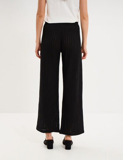 Pantalon large effet crochet &eacute;lastiqu&eacute; noir femme