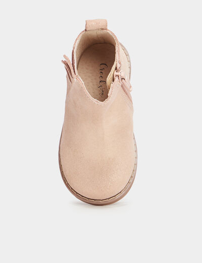Bottines en cuir à franges Creeks rose champagne bébé fille