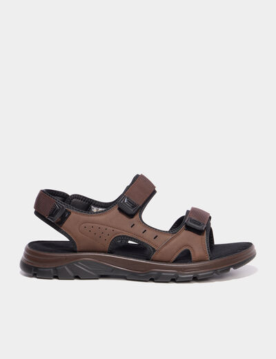 Sandales &agrave; scratchs marron homme