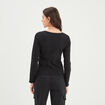 T-shirt côtelé col en V manches longues noir femme