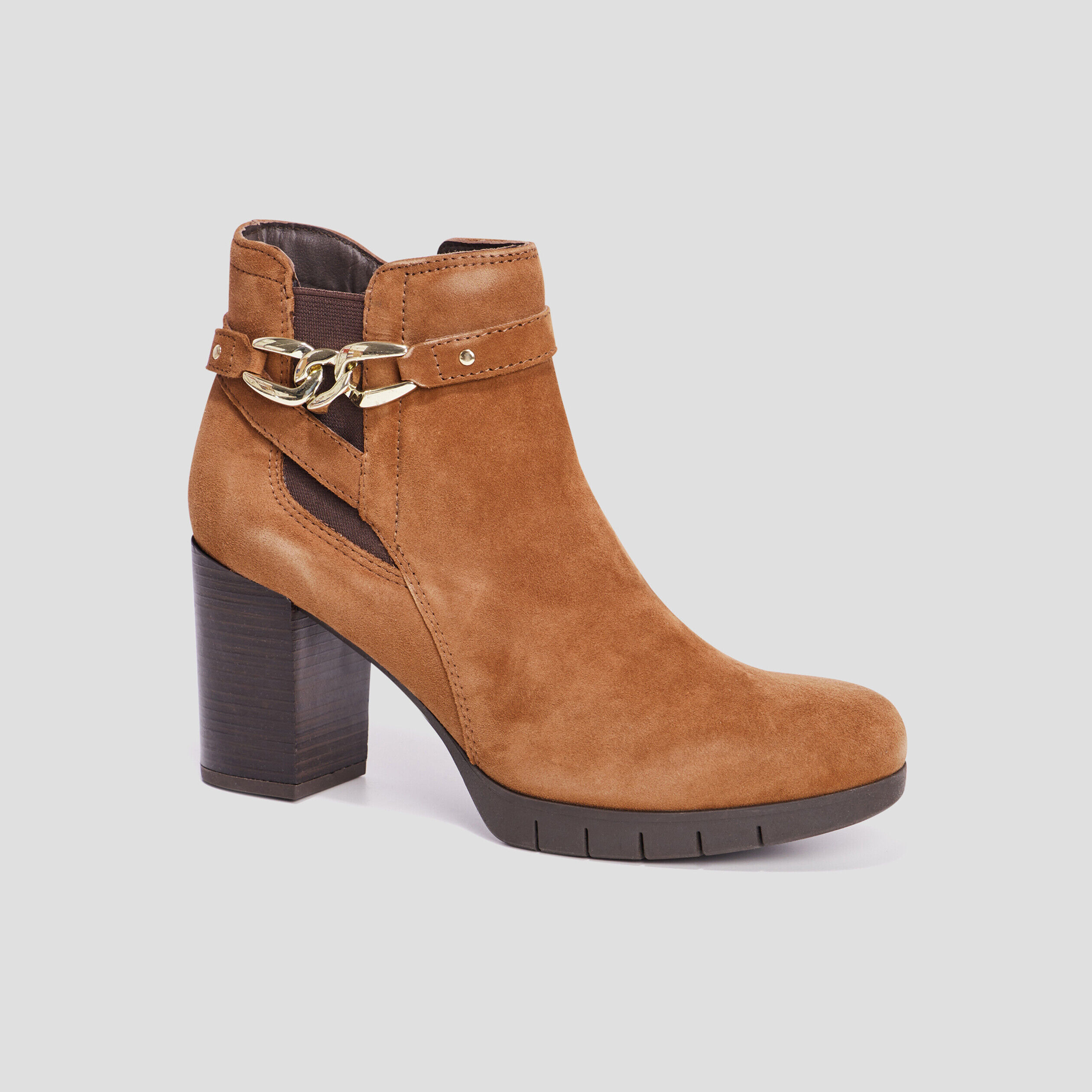 Bottines à talons avec chaînes en cuir marron femme LIBERTO