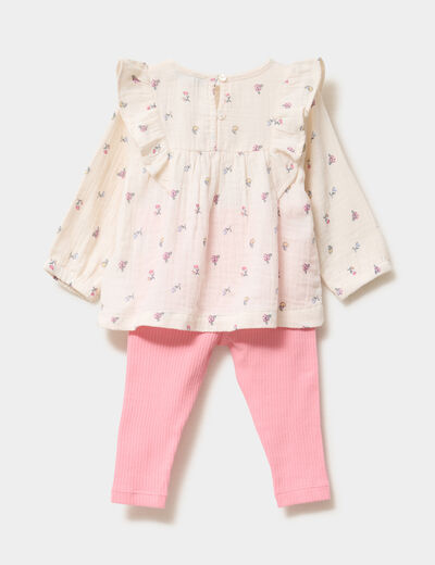 Ensemble blouse legging bandeau coton rose b&eacute;b&eacute; fille