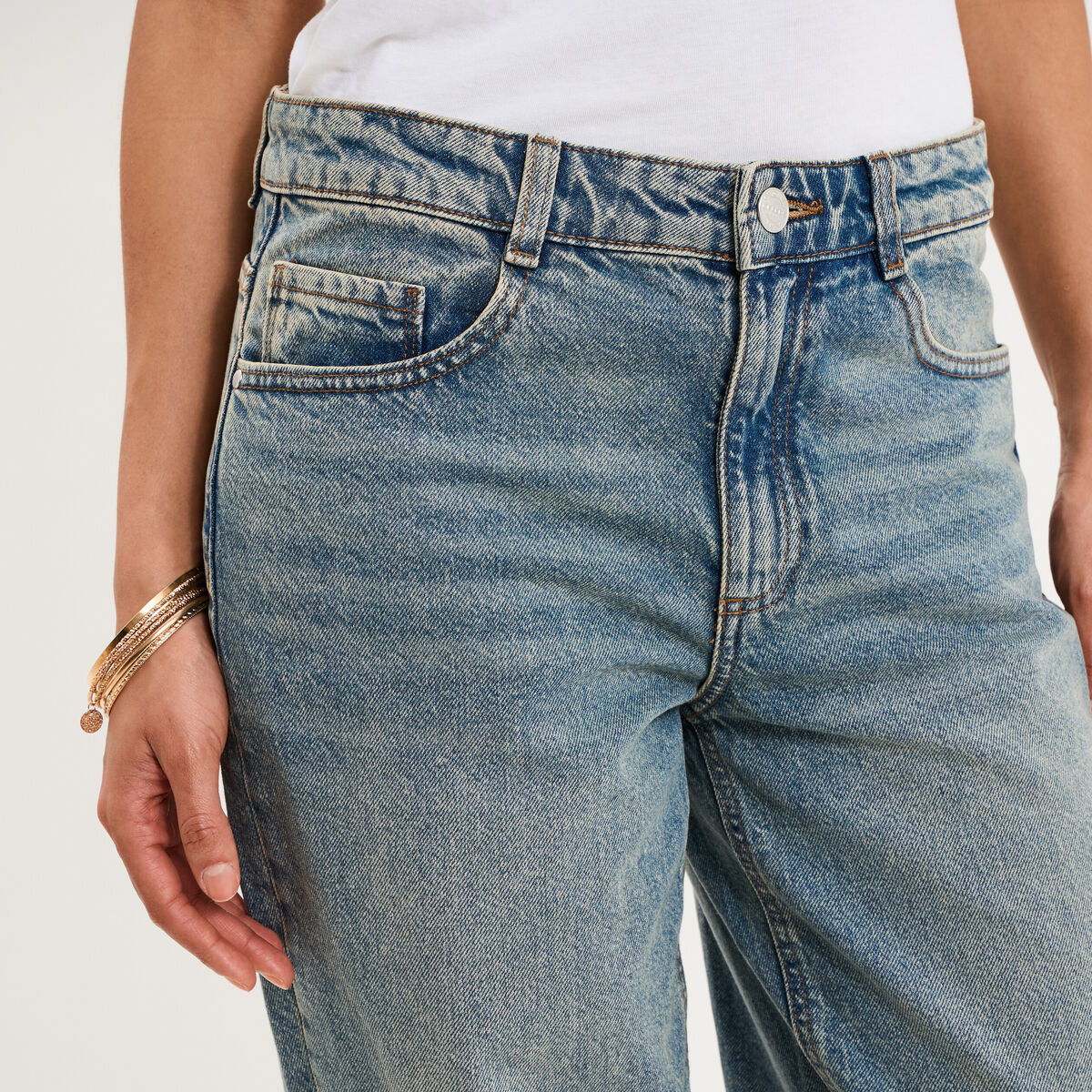 Jean droit taille basse coton denim dirty femme