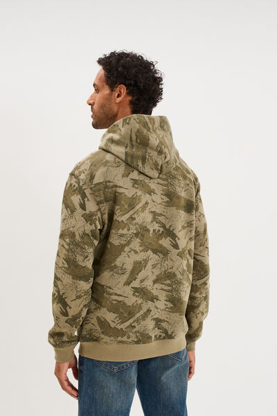 Sweat hoodie &agrave; capuche molleton vert kaki homme