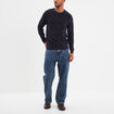 Pull col rond coton manches longues bleu foncé homme