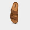 Mules double brides &agrave; scratchs marron clair homme