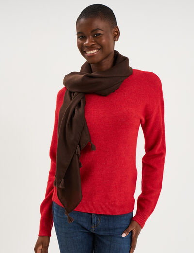 Foulard &agrave; pompons marron fonc&eacute; femme
