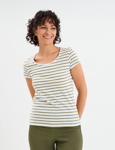 T-shirt rayé manches courtes ecru femme