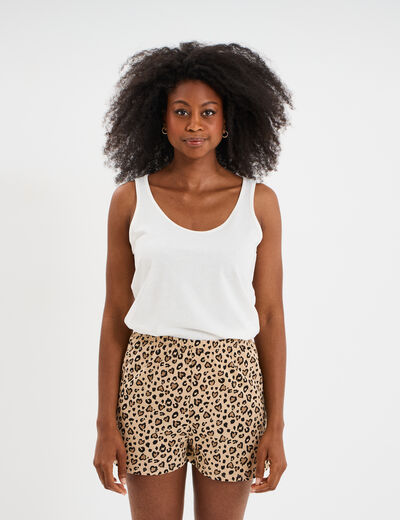 Ensemble pyjama short et débardeur coton beige femme