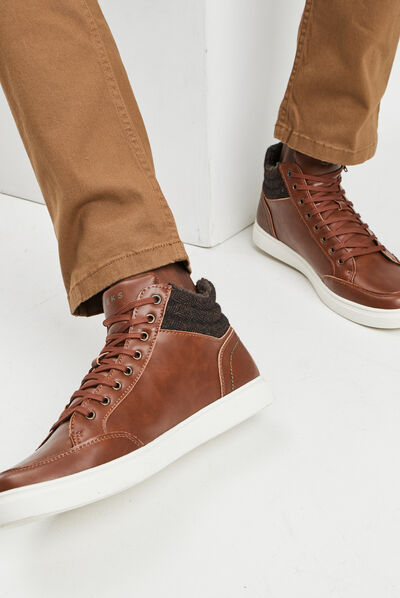 Baskets montantes à lacets marron cognac homme