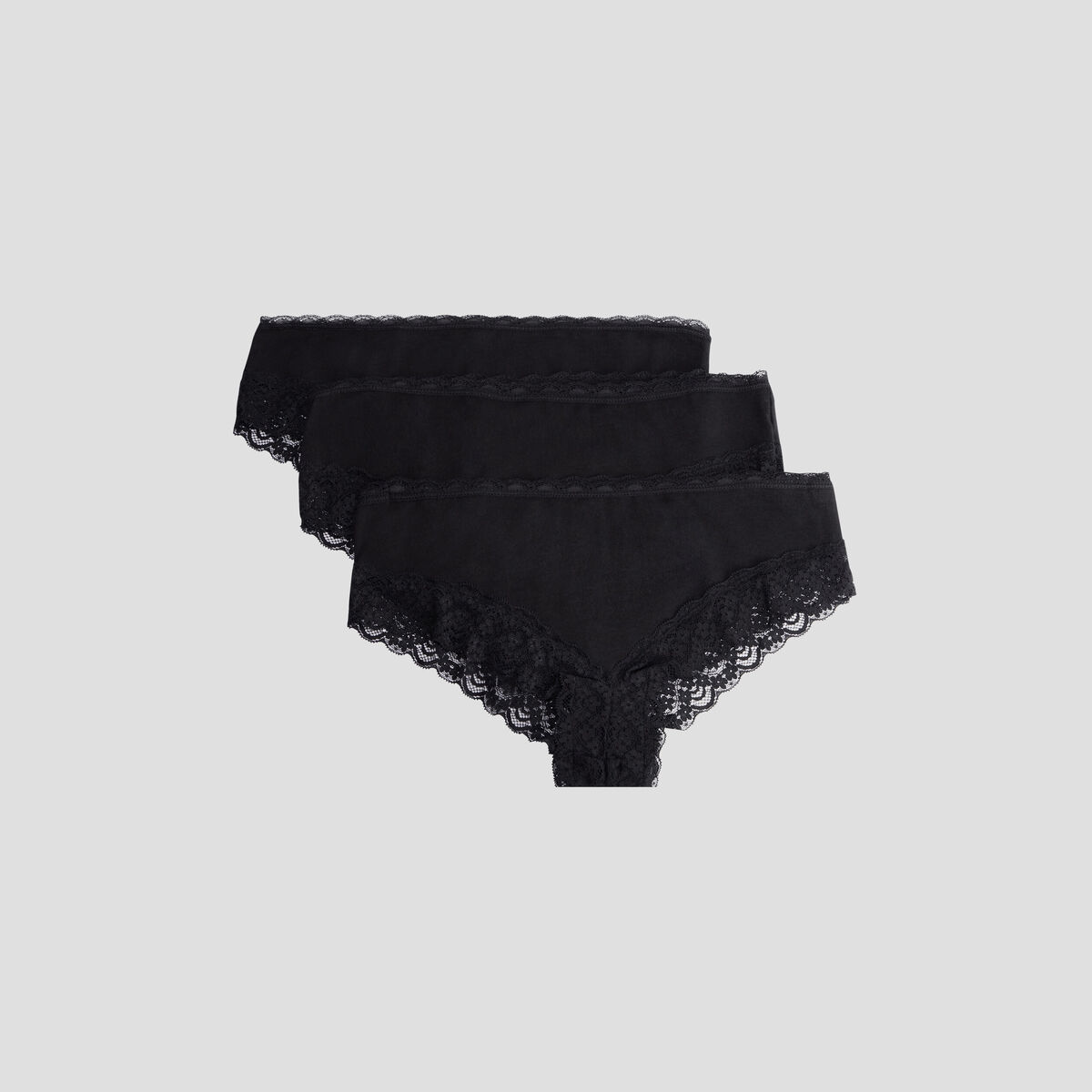 Lot 3 shortys en coton avec dentelle noir femme