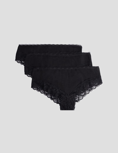 Lot 3 shortys en coton avec dentelle noir femme