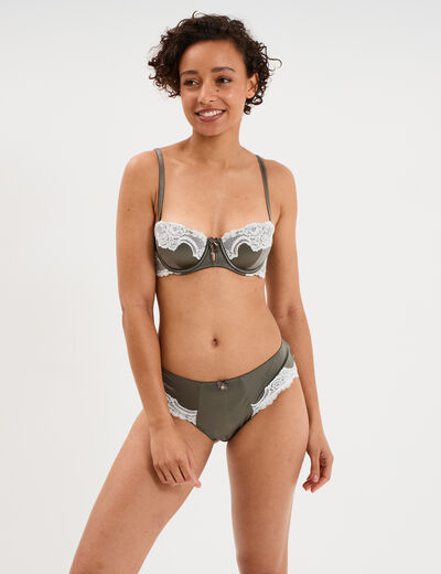 Soutien-gorge bandeau avec dentelle vert kaki femme
