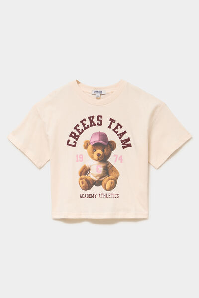T-shirt oversize manches courtes coton beige fille