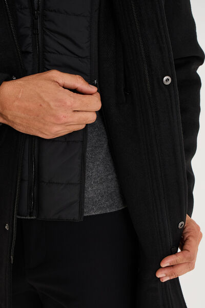 Manteau mi-long col montant zipp&eacute; noir homme