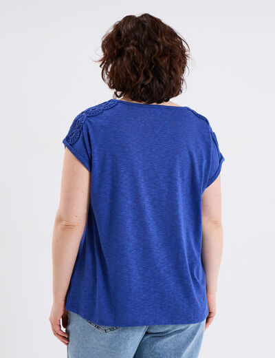T-shirt épaules effet macramé bleu roi femme grande taille