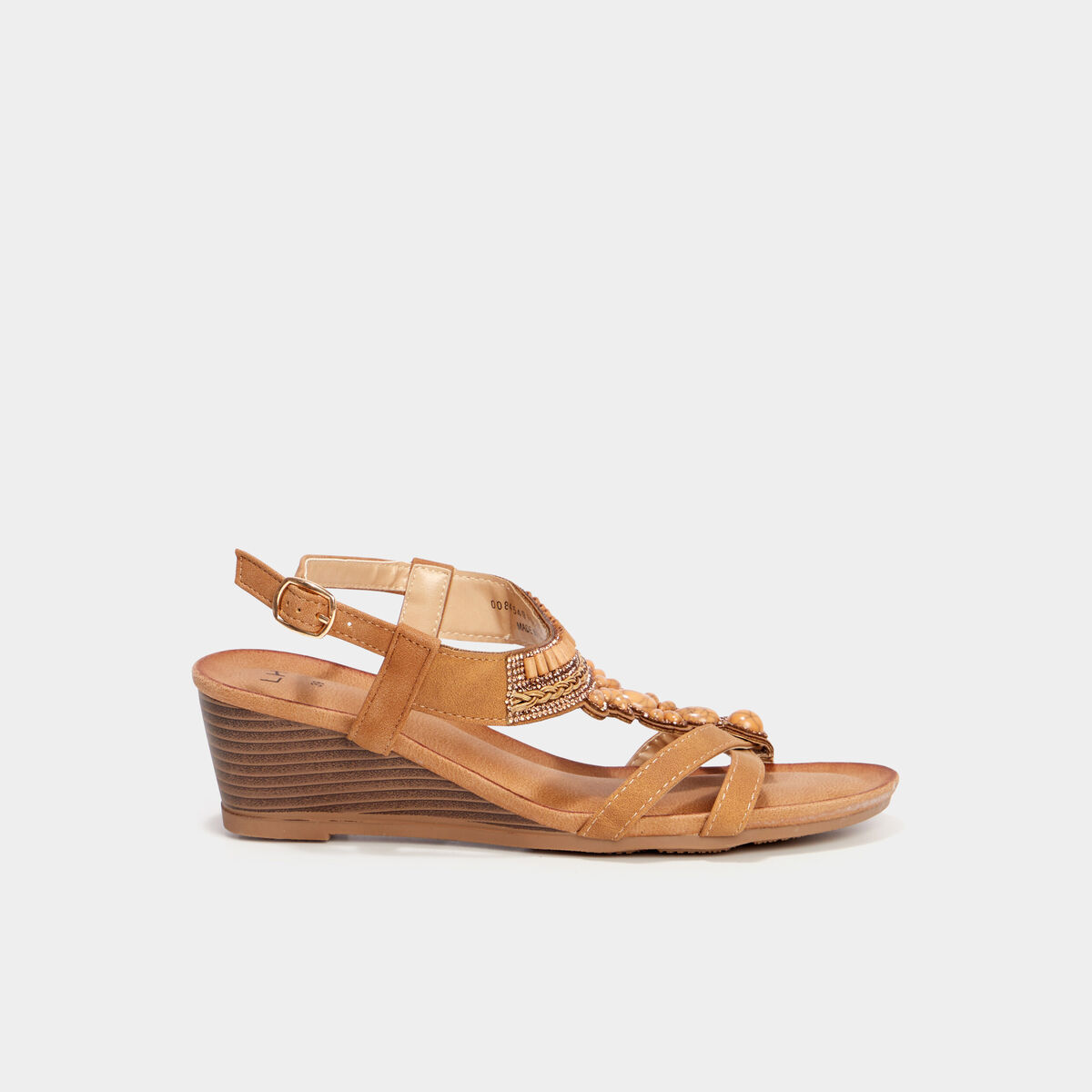 Sandales compensées détails bijoux marron femme