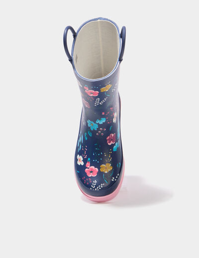 Bottes de pluie caoutchouc &agrave; enfiler bleu fille