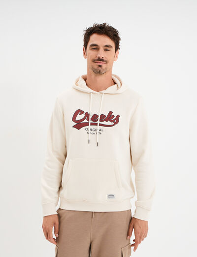 Sweat hoodie &agrave; capuche molleton 1 poche ecru homme