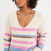 Pull col en V manches longues ecru femme