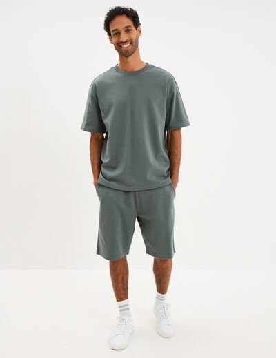 T-shirt col rond droit relax fit vert kaki homme